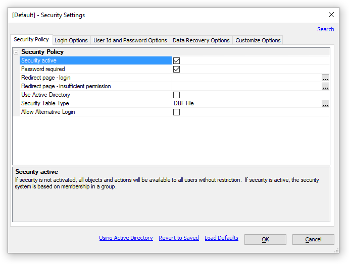 Web Security Settings